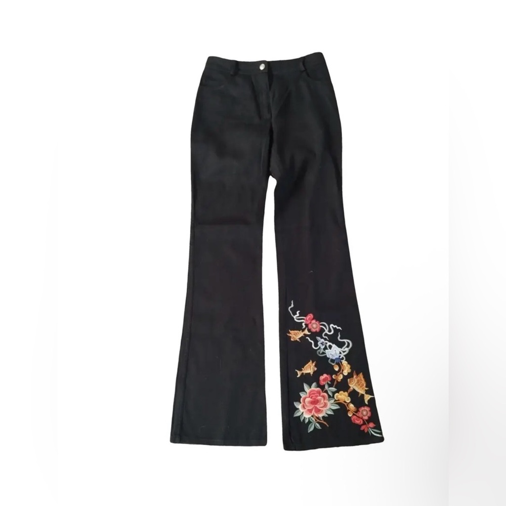 Women’s Dior Black Flare Pants with Floral Embroidery